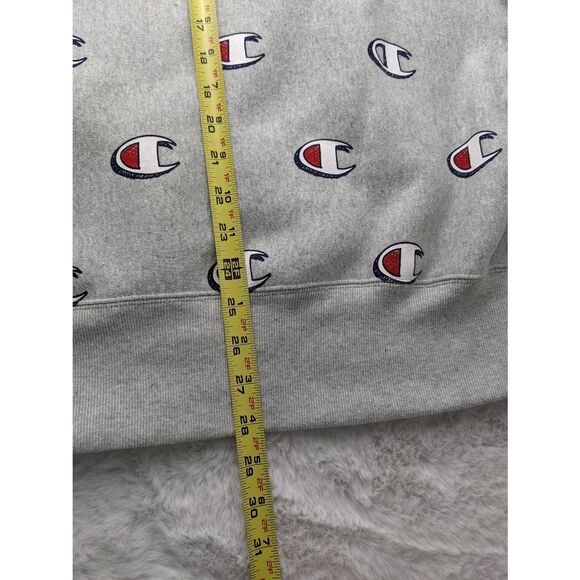 Champion Logo All Over Reverse Weave Hoodie Sweatshirt Gray XL Extra Large New R - Picture 7 of 7